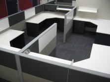 Ecotech Gable Ended 90 Degree Workstations With Truncated Corner And Staxis Tile Base Screens